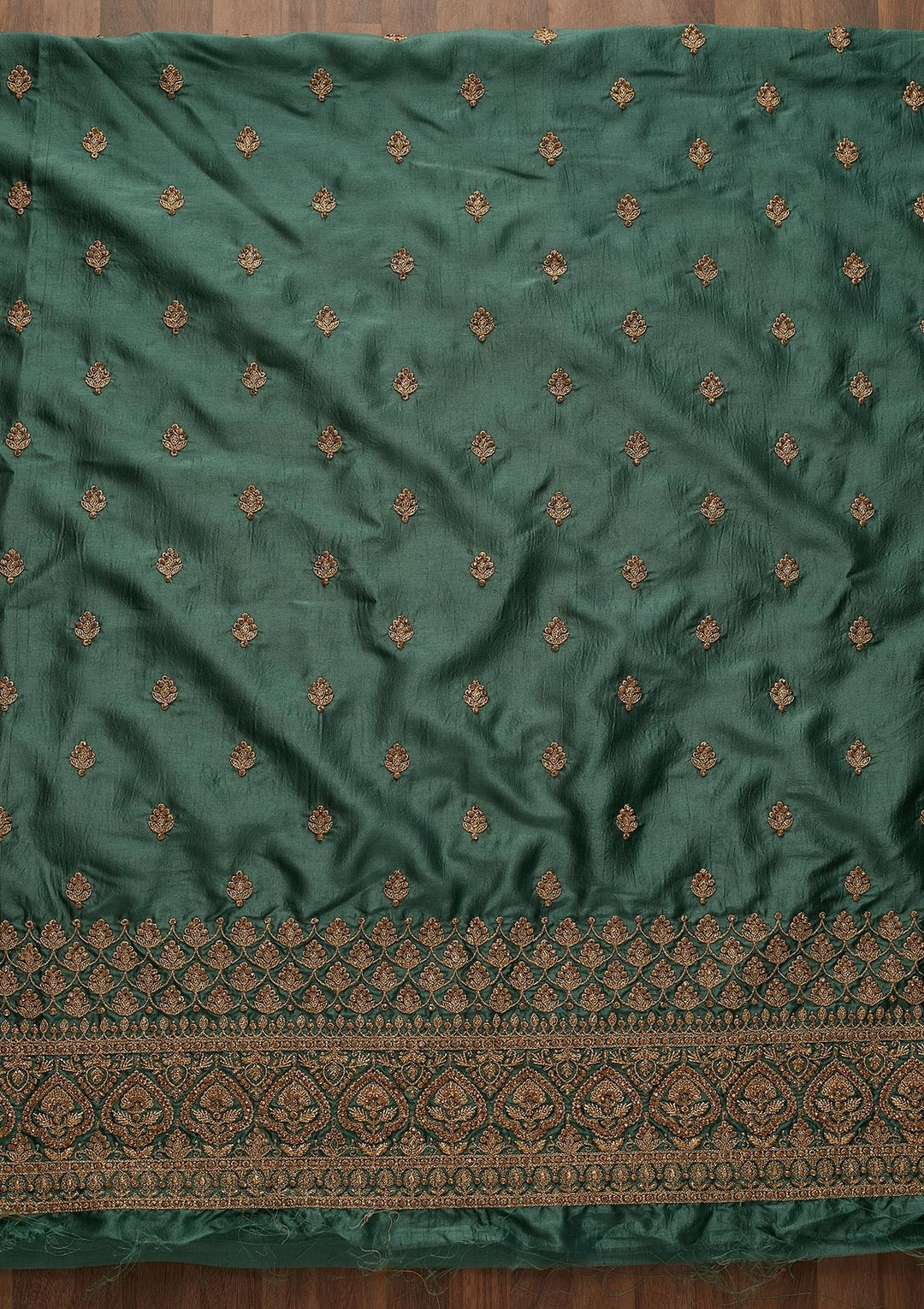 Sea Green Zariwork Raw Silk Unstitched Salwar Suit-Koskii
