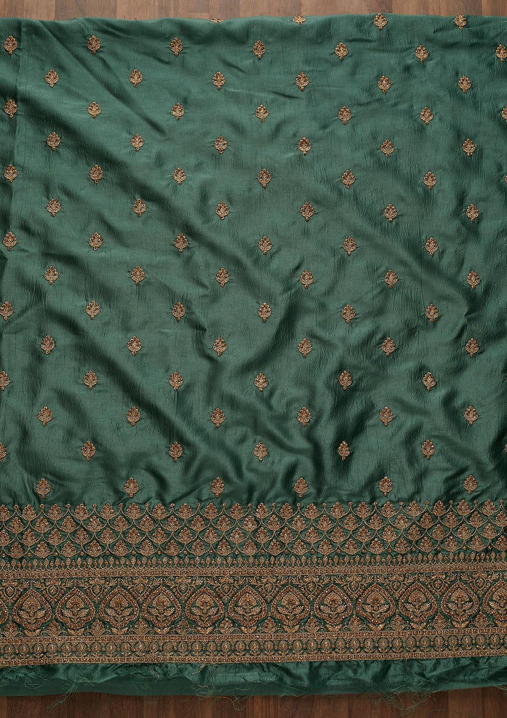 Sea Green Zariwork Raw Silk Unstitched Salwar Suit-Koskii