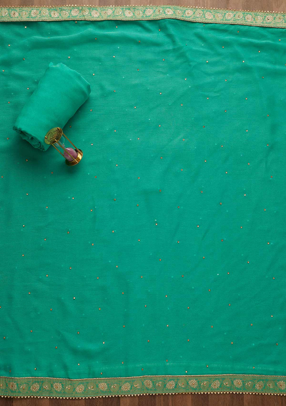 Sea Green Zariwork Raw Silk Unstitched Salwar Suit-Koskii