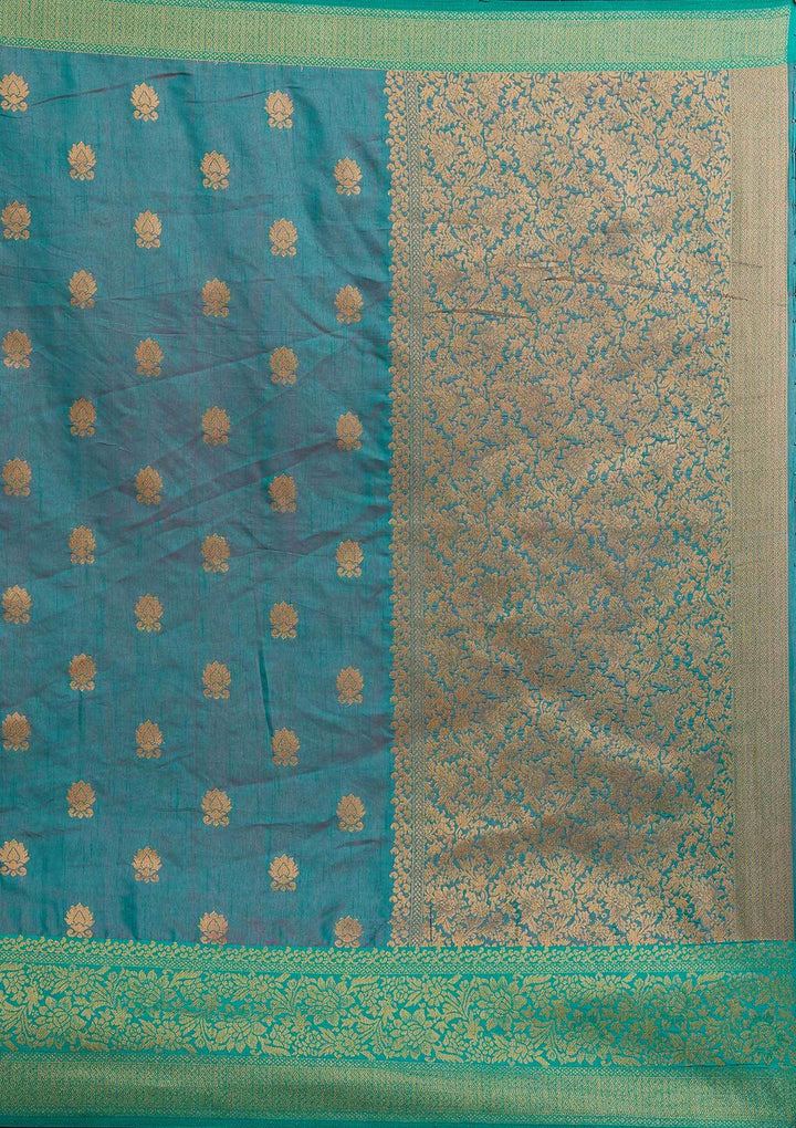 Sea Green Zariwork Raw Silk Designer Saree - koskii