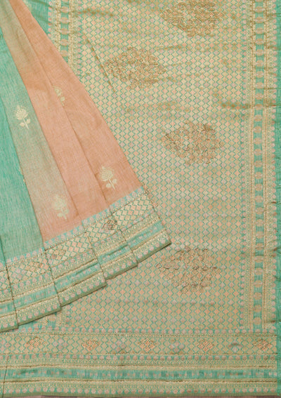 Sea Green Zariwork Raw Silk Saree-Koskii