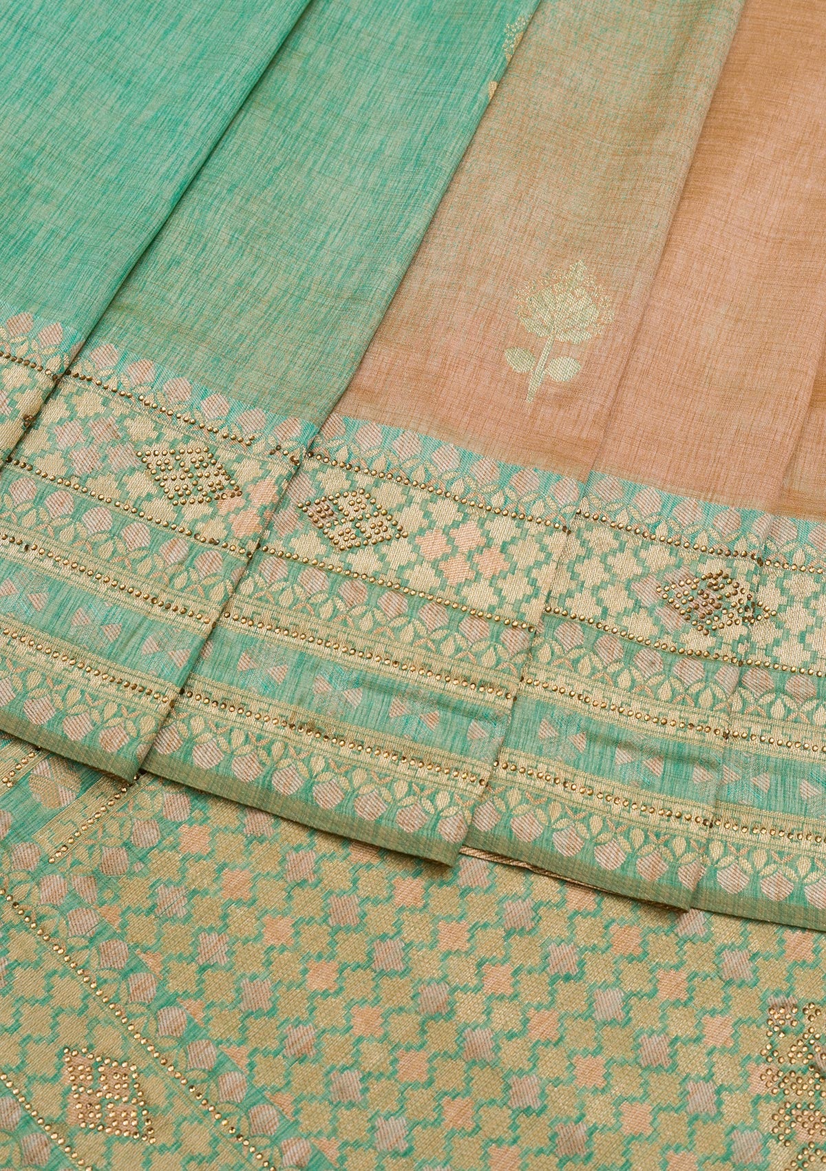 Sea Green Zariwork Raw Silk Saree-Koskii