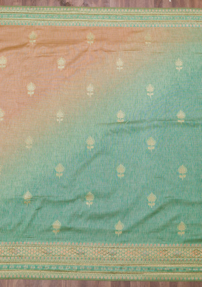 Sea Green Zariwork Raw Silk Saree-Koskii