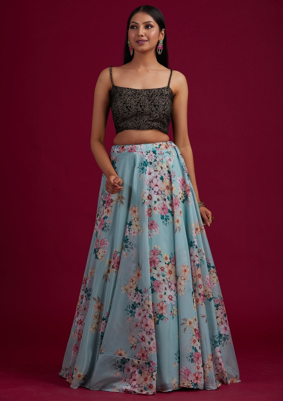 Sea Green Zariwork Semi Crepe Designer Lehenga - koskii