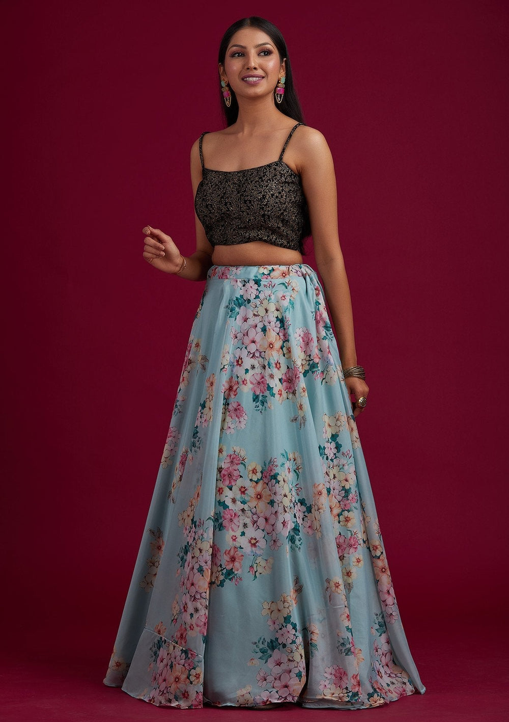 Sea Green Zariwork Semi Crepe Designer Lehenga - koskii