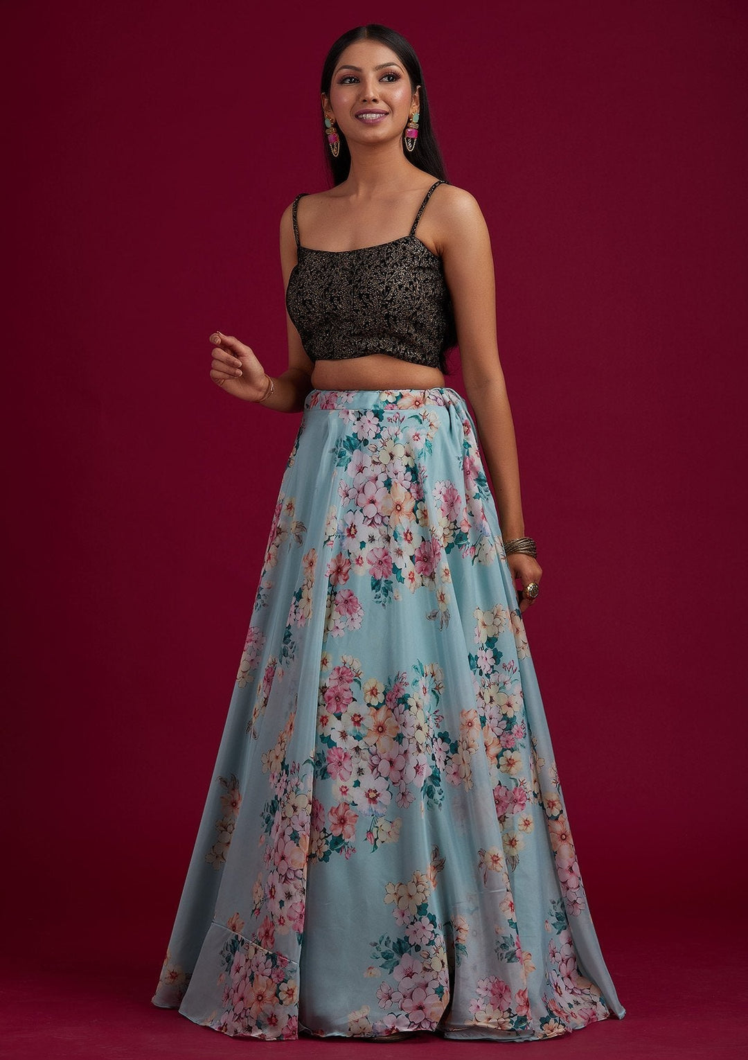Sea Green Zariwork Semi Crepe Designer Lehenga - koskii