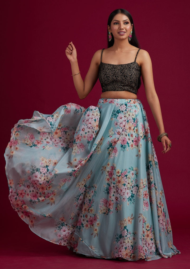 Sea Green Zariwork Semi Crepe Designer Lehenga - koskii
