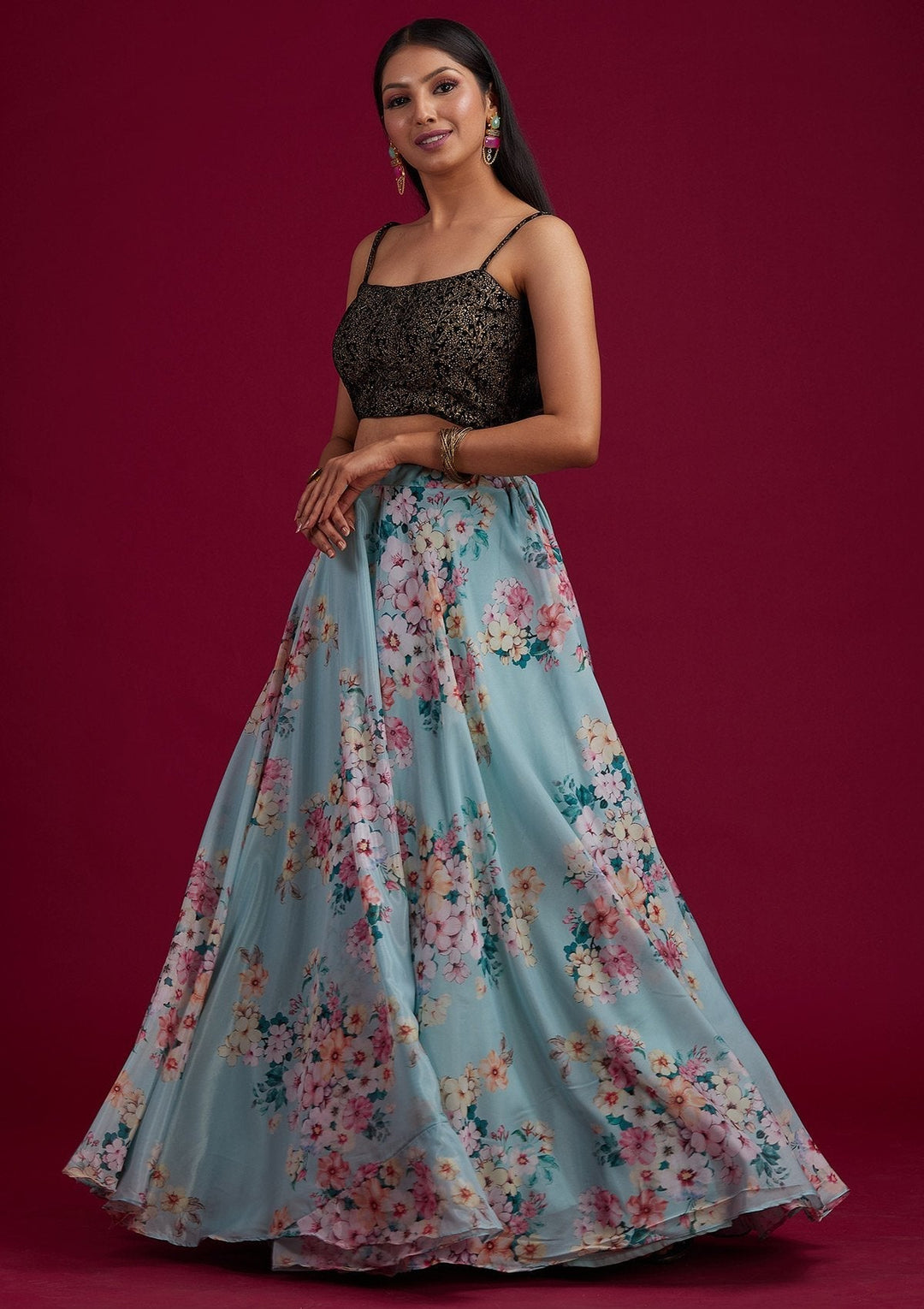 Sea Green Zariwork Semi Crepe Designer Lehenga - koskii