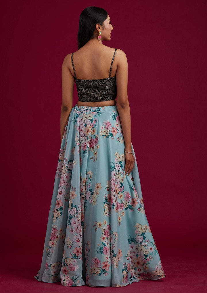 Sea Green Zariwork Semi Crepe Designer Lehenga - koskii