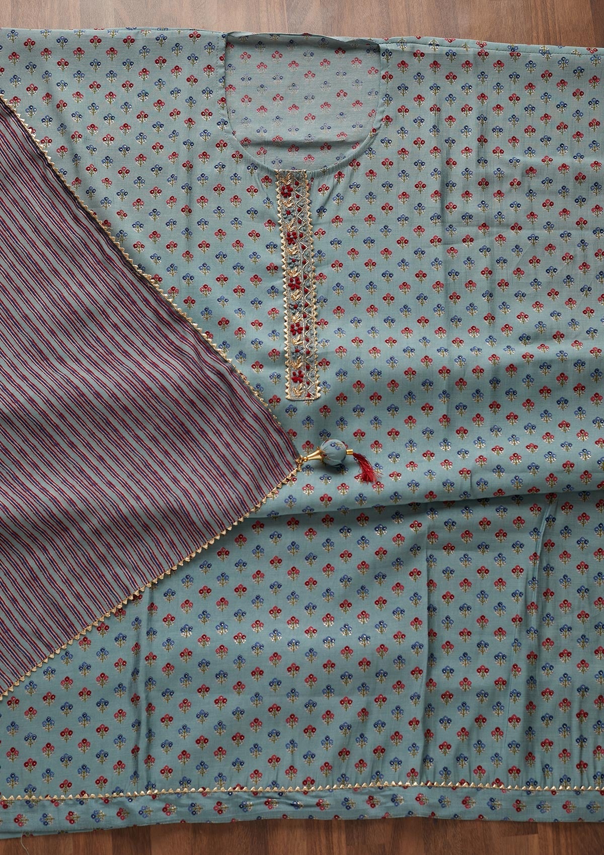 Sea Green Zariwork Semi Crepe Designer Semi-Stitched Salwar Suit - Koskii