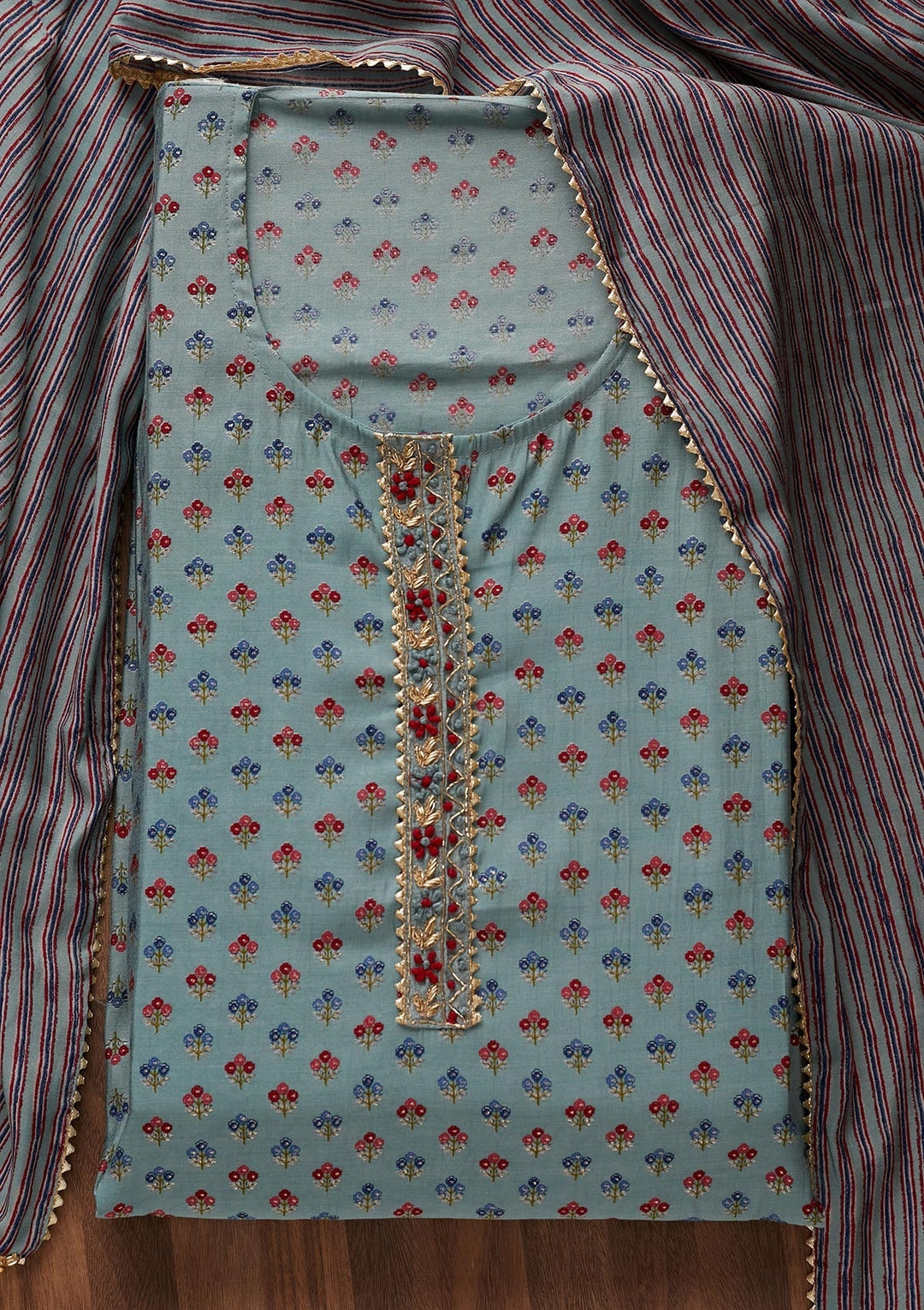 Sea Green Zariwork Semi Crepe Designer Semi-Stitched Salwar Suit - Koskii