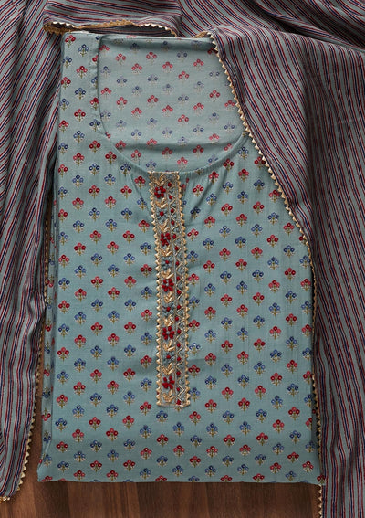 Sea Green Zariwork Semi Crepe Designer Semi-Stitched Salwar Suit - Koskii