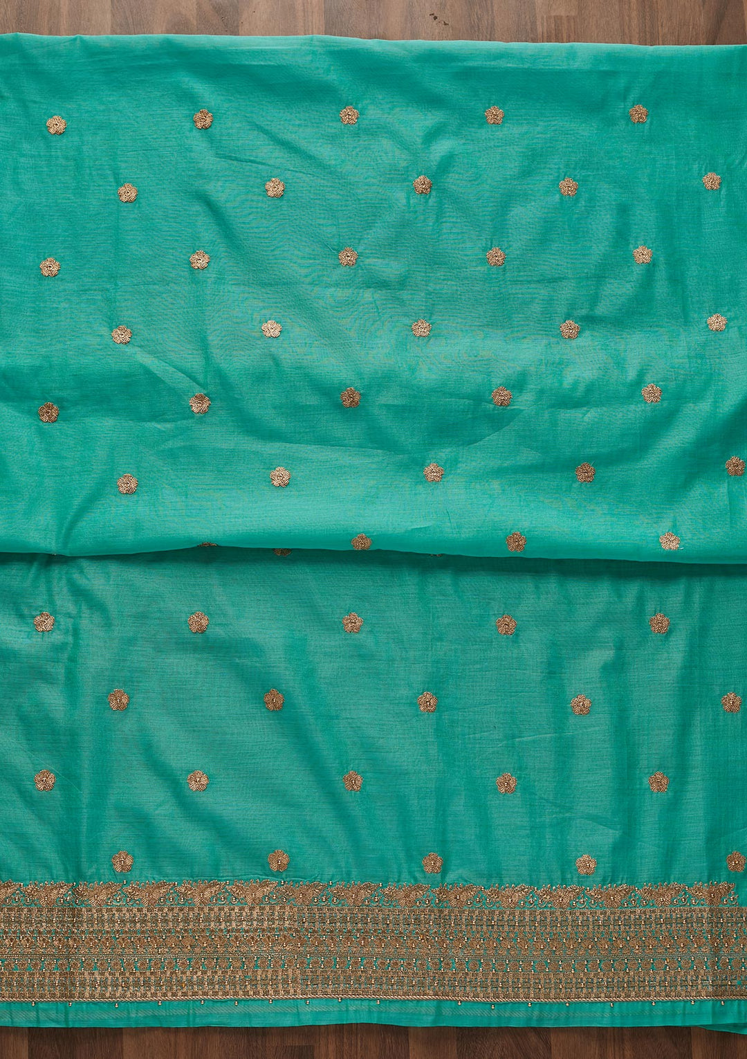 Sea Green Zariwork Semi Crepe Designer Unstitched Salwar Suit - Koskii