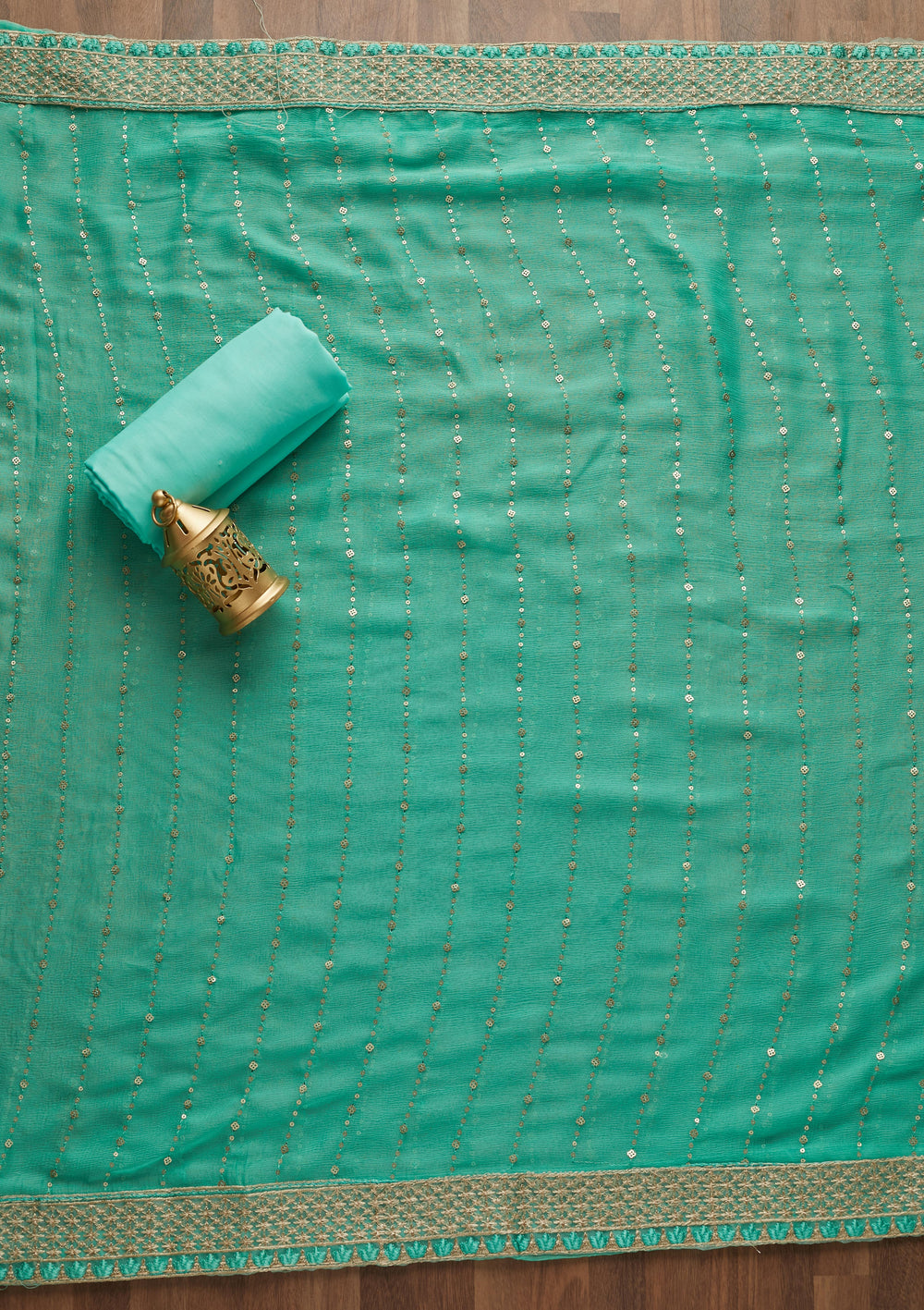 Sea Green Zariwork Semi Crepe Unstitched Salwar Suit - Koskii