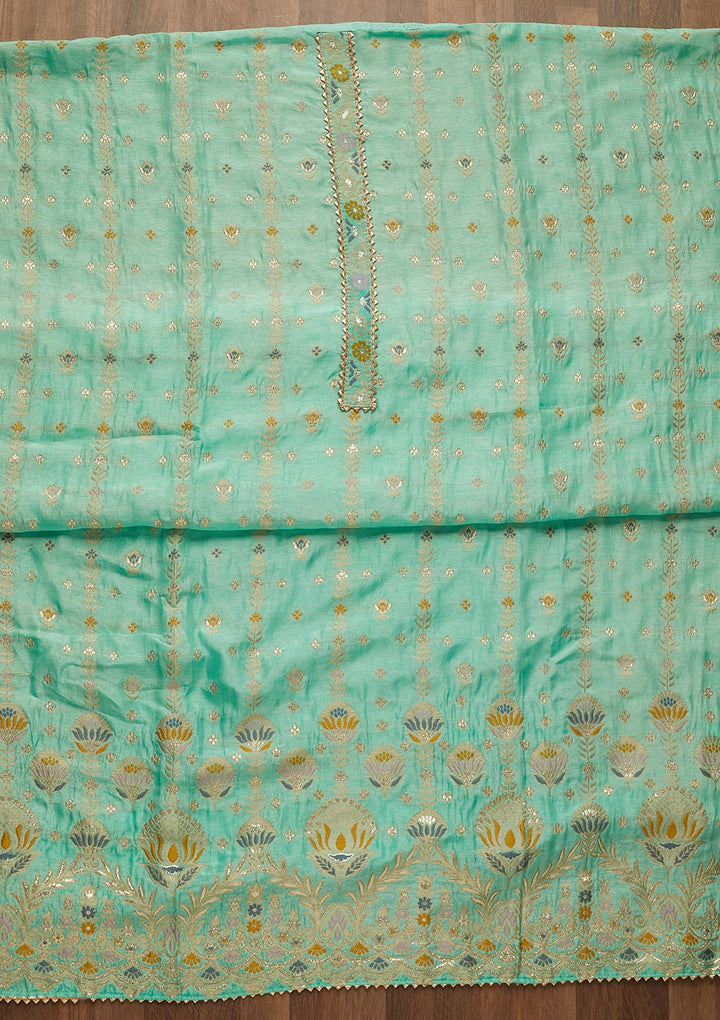 Sea Green Zariwork Semi Crepe Unstitched Salwar Suit-Koskii