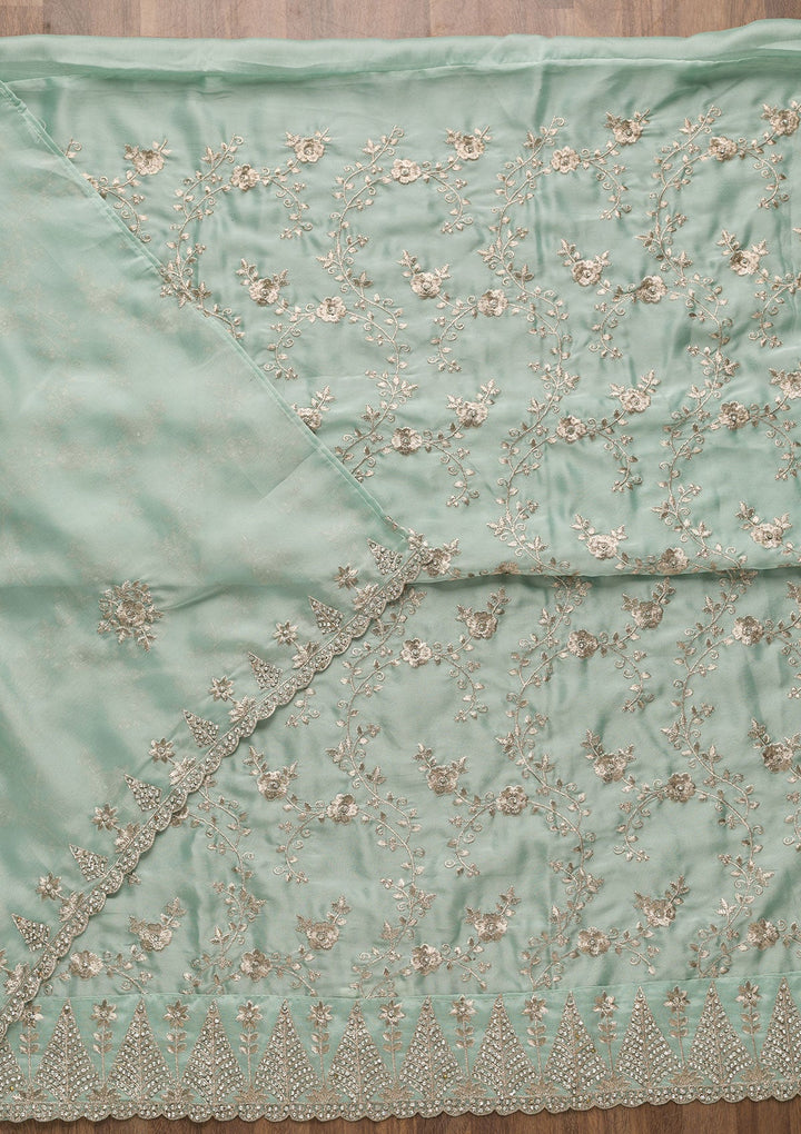 Sea Green Zariwork Semi Crepe Unstitched Salwar Suit-Koskii