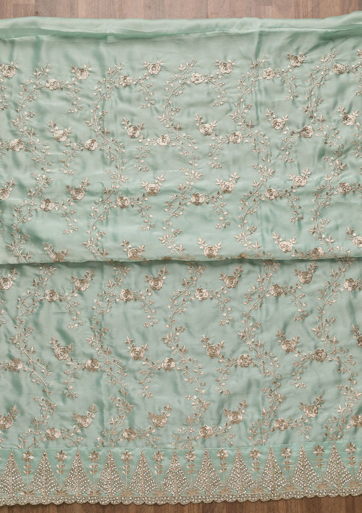 Sea Green Zariwork Semi Crepe Unstitched Salwar Suit-Koskii