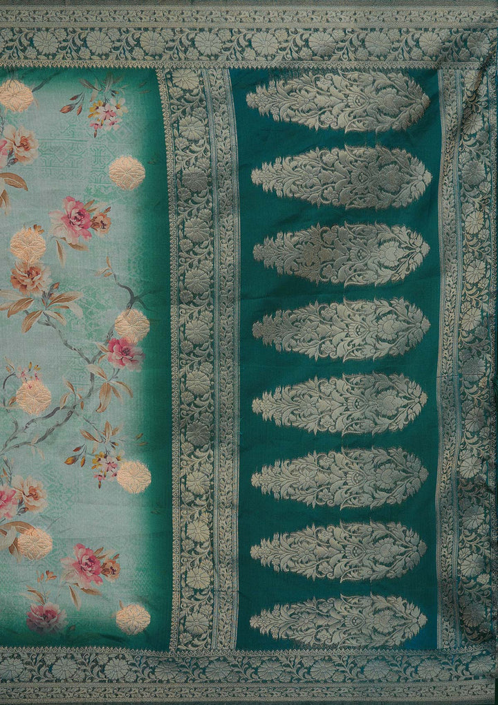 Sea Green Zariwork Taffeta Silk Saree - Koskii