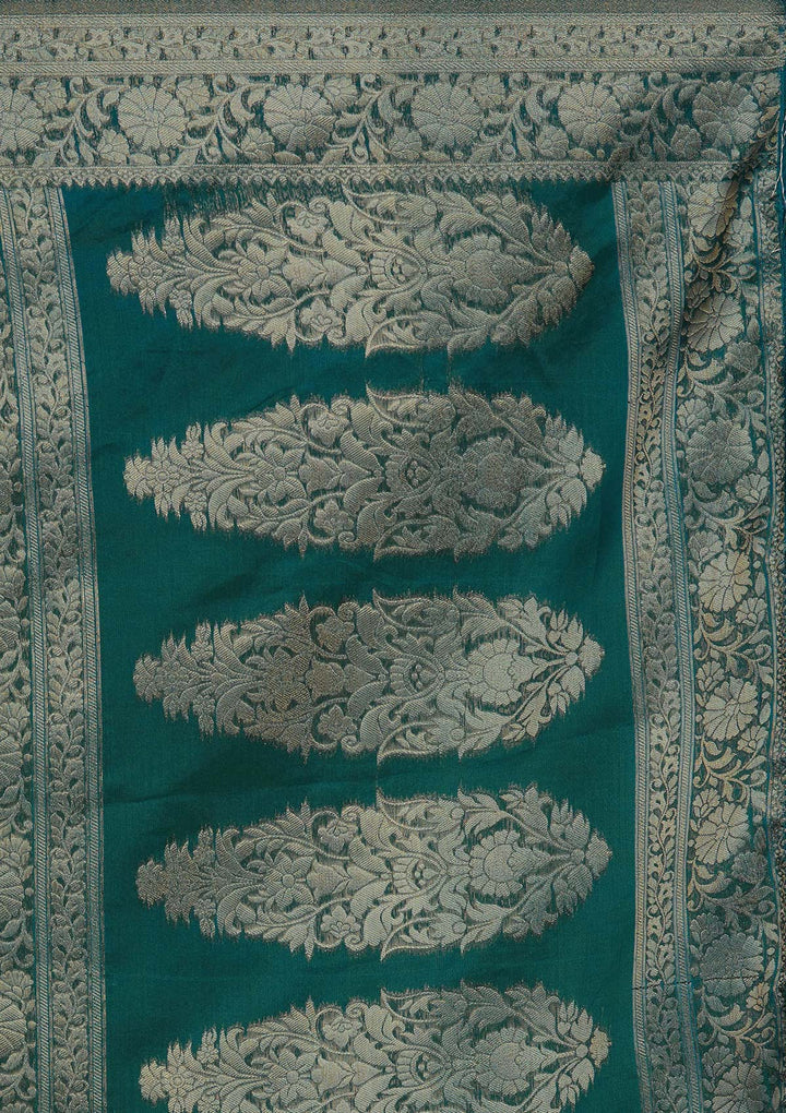 Sea Green Zariwork Taffeta Silk Saree - Koskii