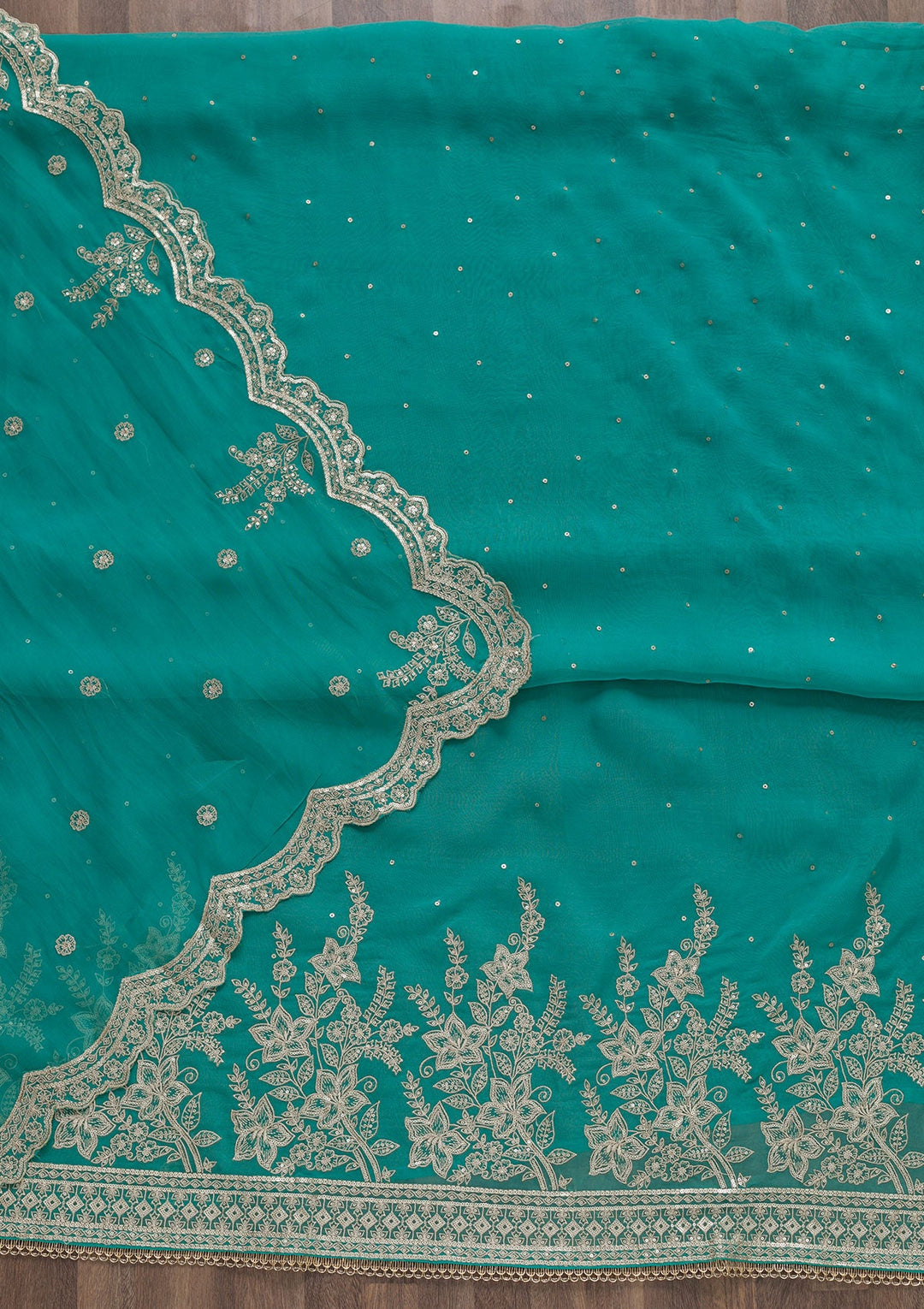 Sea Green Zariwork Tissue Unstitched Salwar Suit-Koskii
