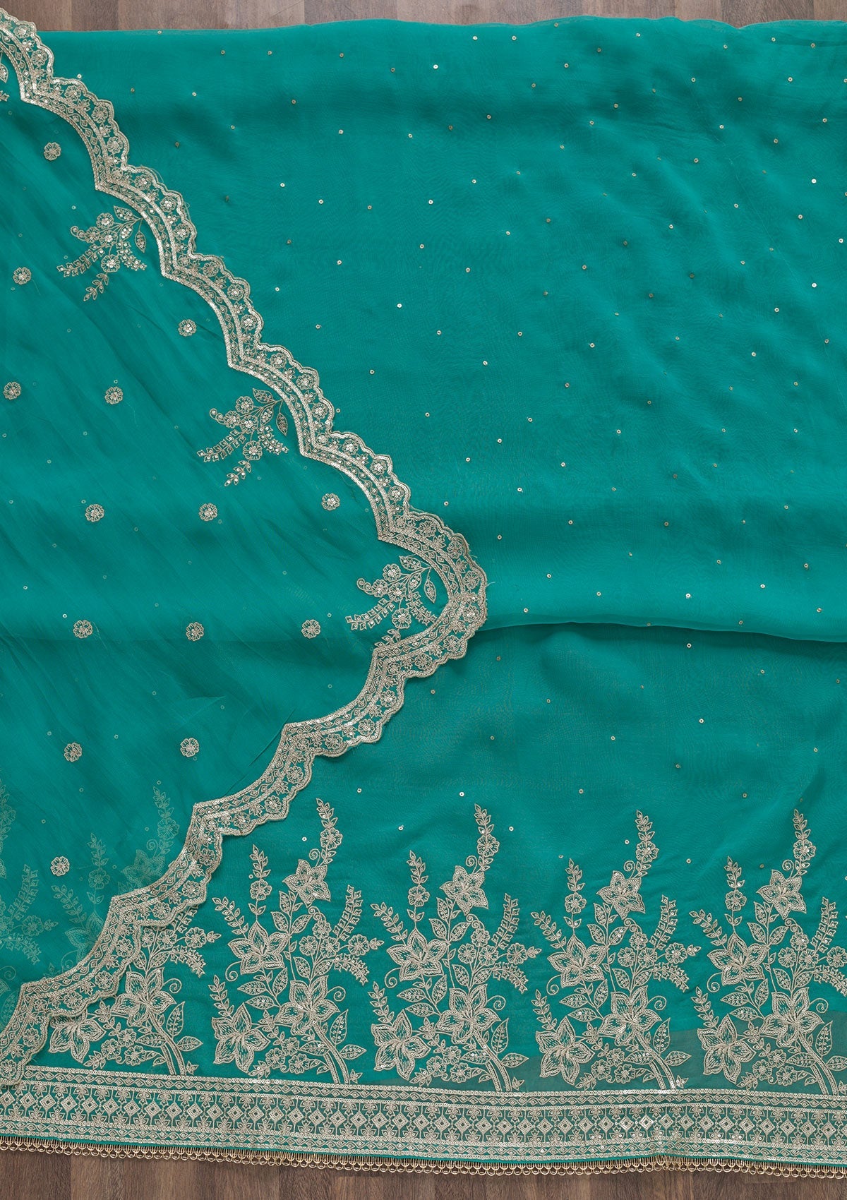 Sea Green Zariwork Tissue Unstitched Salwar Suit-Koskii