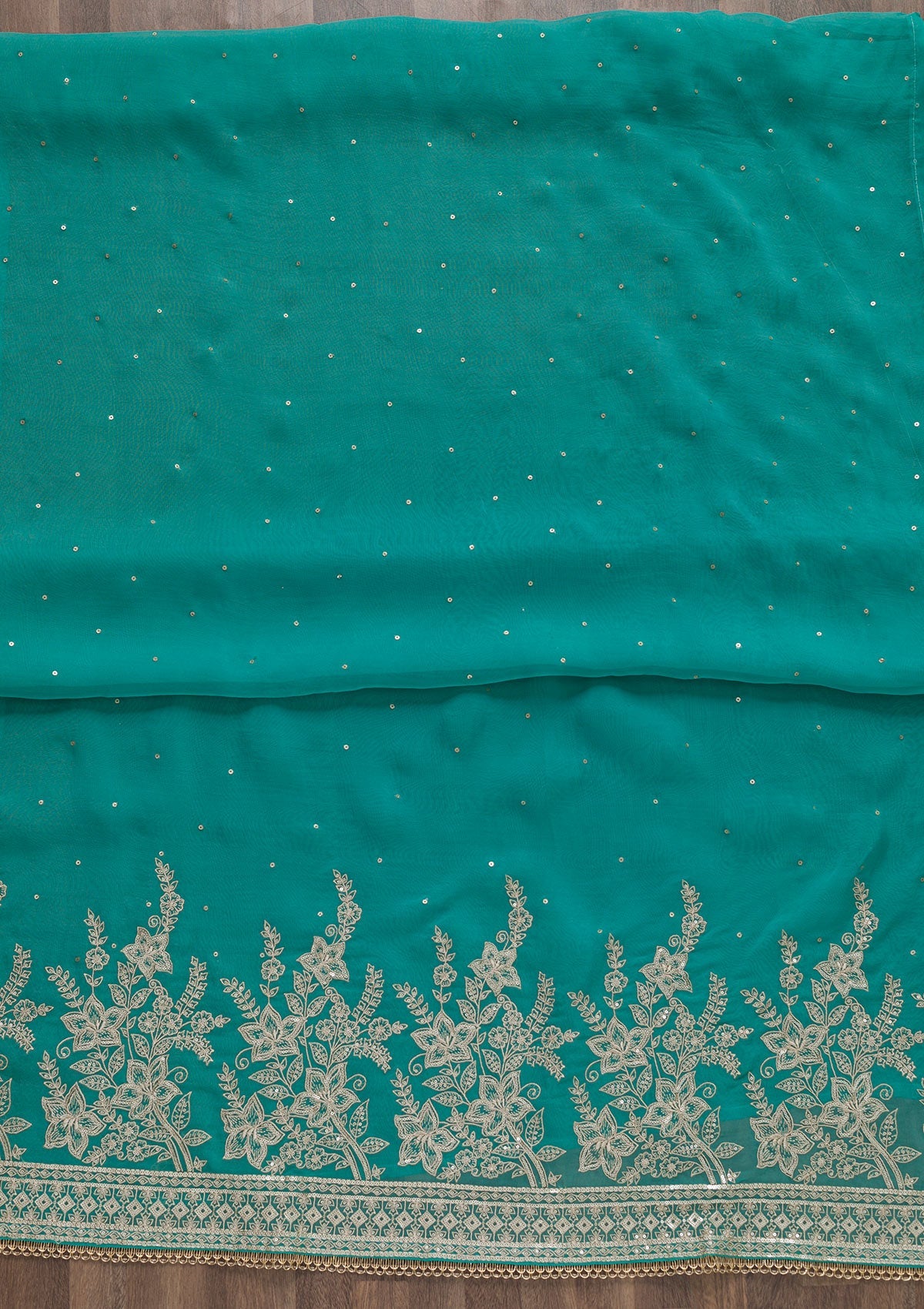 Sea Green Zariwork Tissue Unstitched Salwar Suit-Koskii