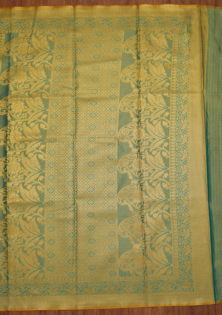 Sea Green Zariwork Tissue Designer Saree - koskii