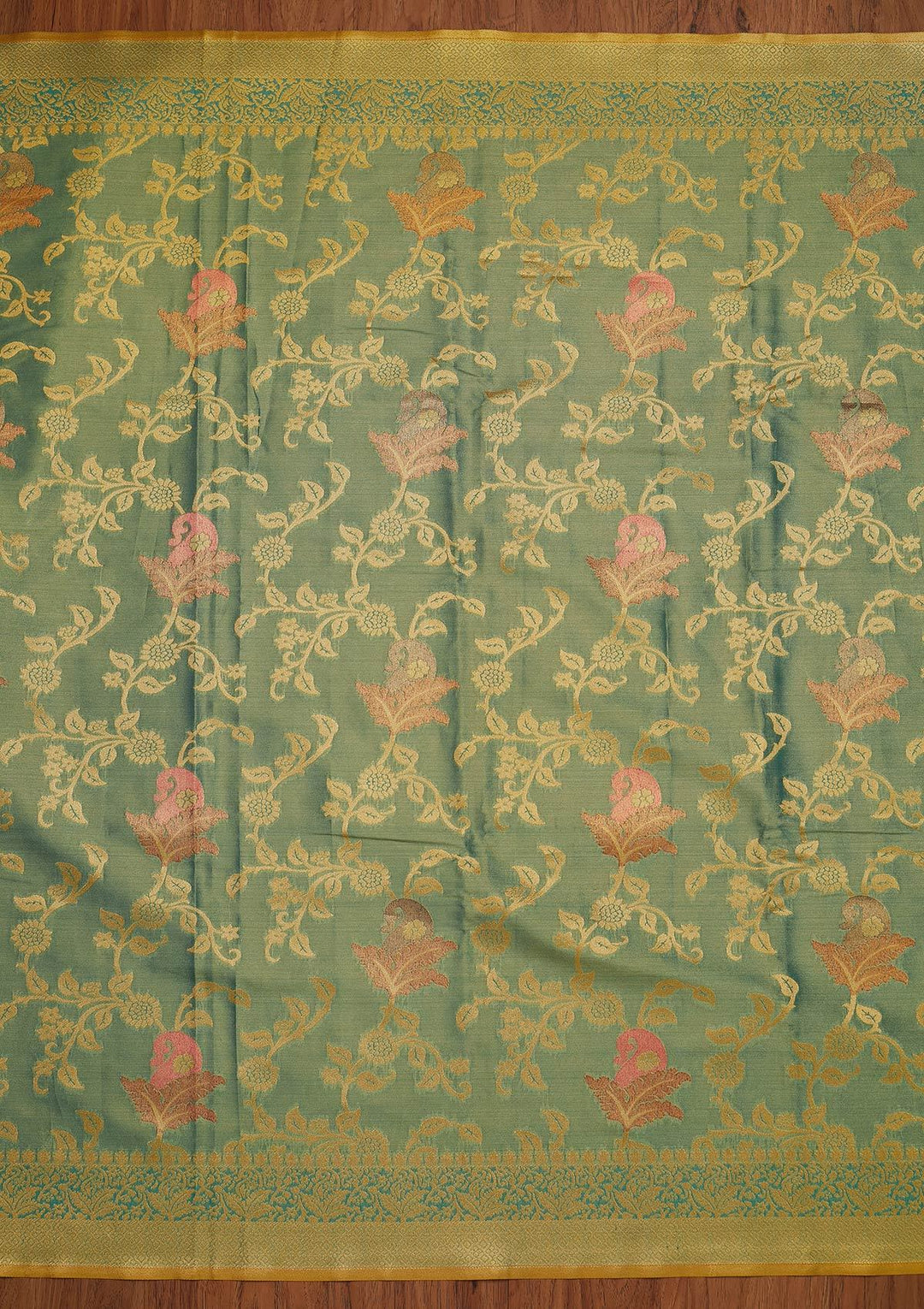 Sea Green Zariwork Tissue Designer Saree - koskii