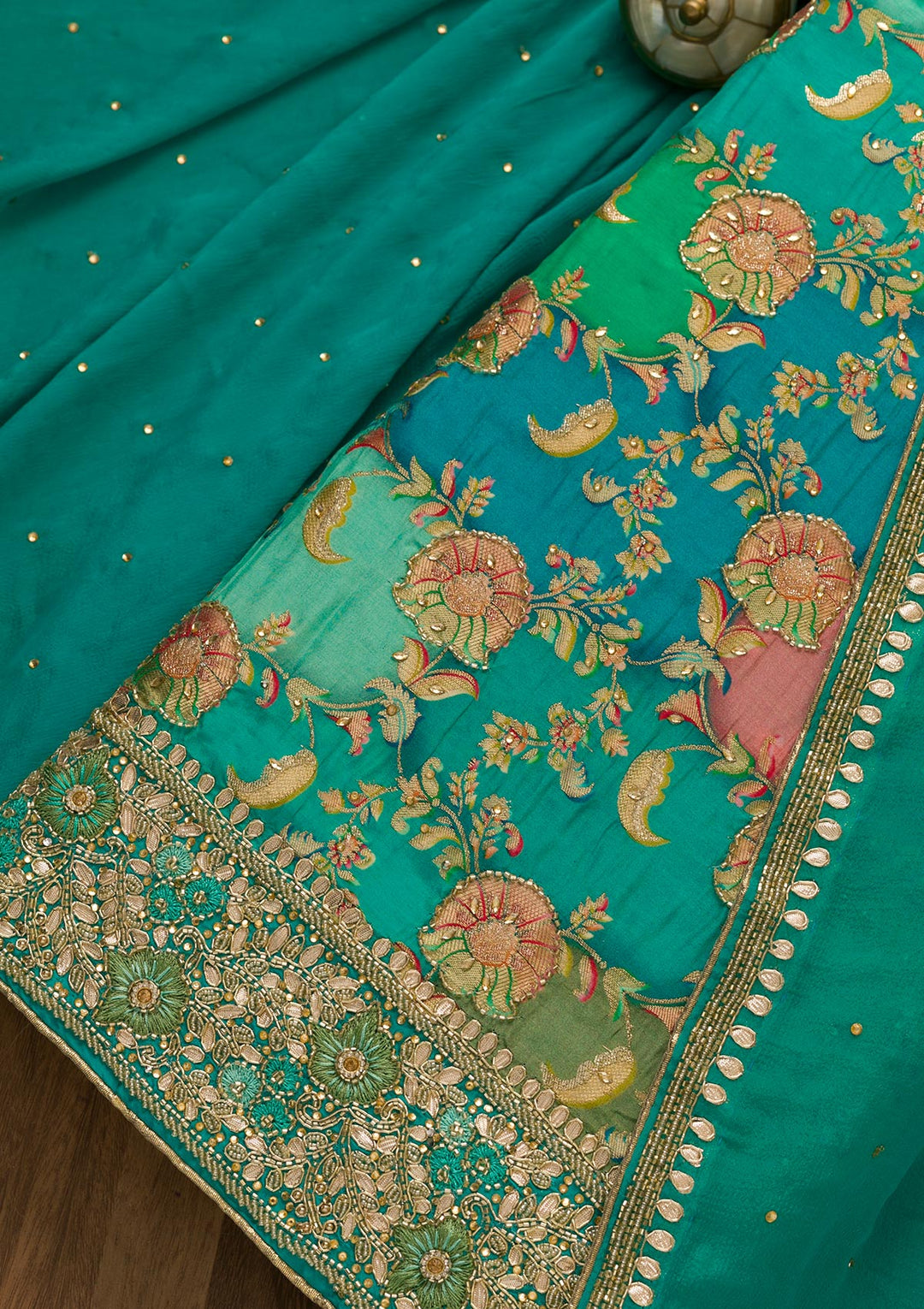 Sea Green Cutdana Soft Silk Unstitched Salwar Kameez-Koskii