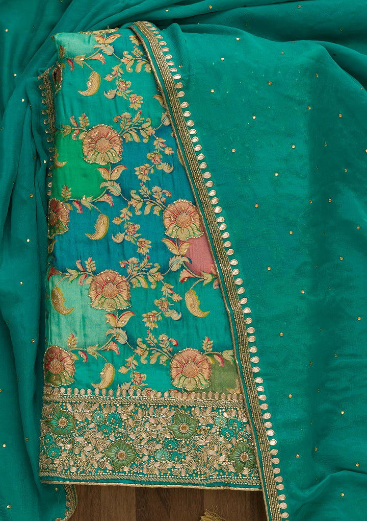 Sea Green Cutdana Soft Silk Unstitched Salwar Kameez-Koskii