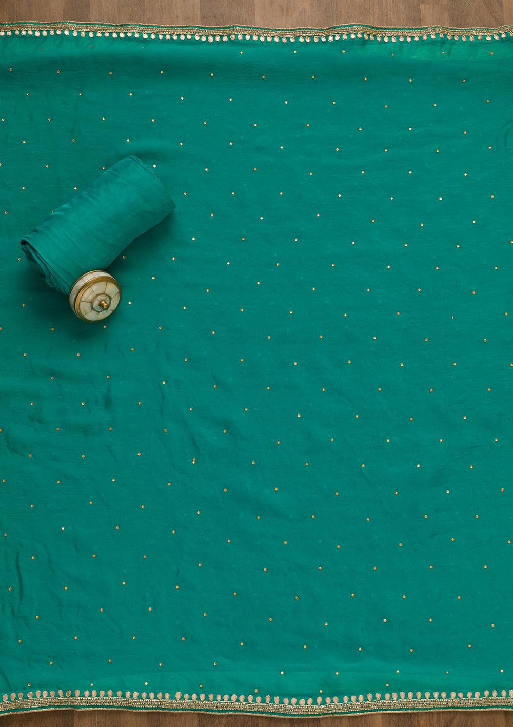 Sea Green Cutdana Soft Silk Unstitched Salwar Kameez-Koskii