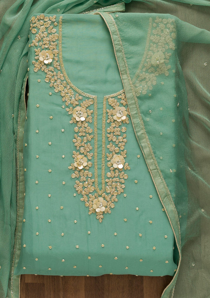 Sea Green Cutdana Organza Unstitched Salwar Kameez-Koskii