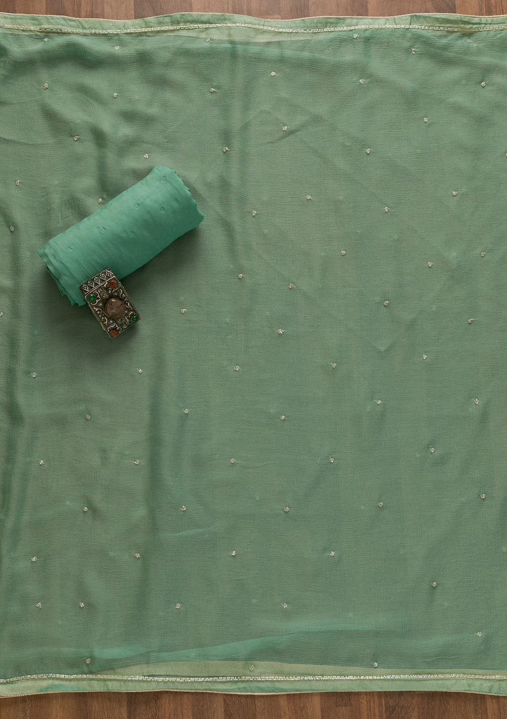 Sea Green Cutdana Organza Unstitched Salwar Kameez-Koskii