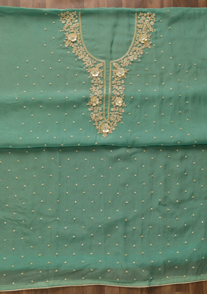 Sea Green Cutdana Organza Unstitched Salwar Kameez-Koskii