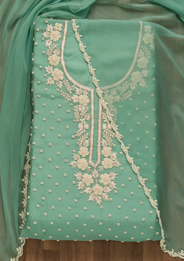 Sea Green Cutdana Organza Unstitched Salwar Kameez-Koskii