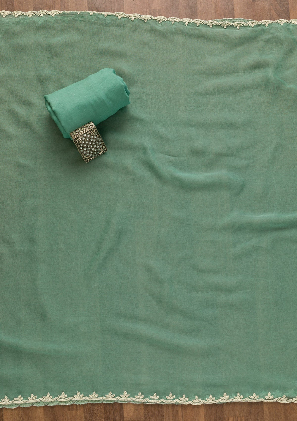 Sea Green Cutdana Organza Unstitched Salwar Kameez-Koskii