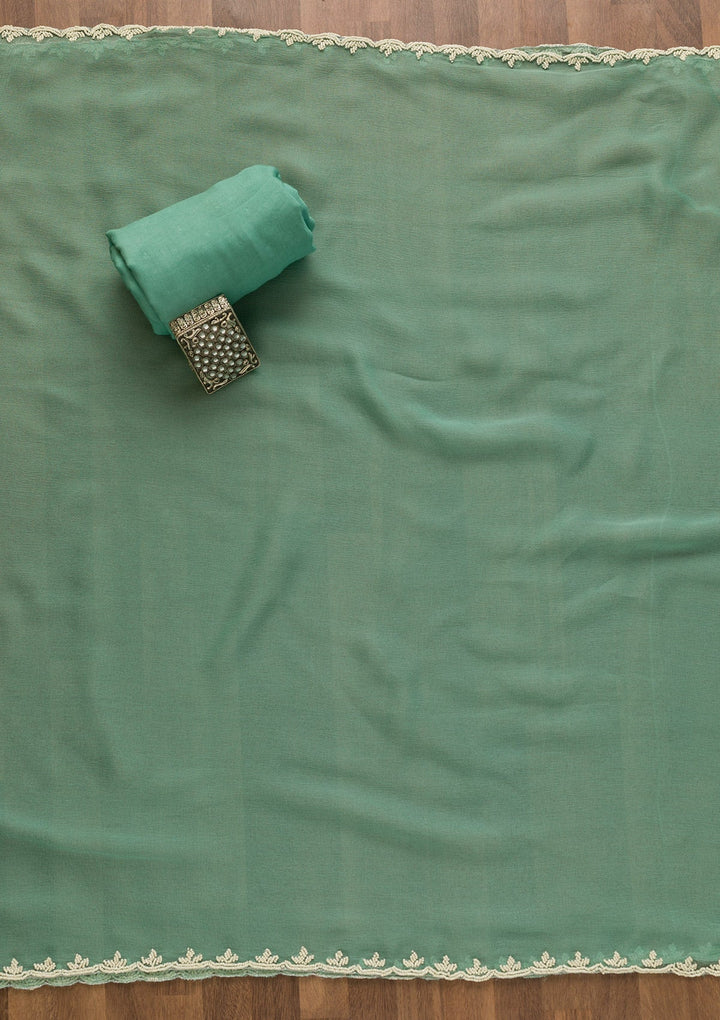 Sea Green Cutdana Organza Unstitched Salwar Kameez-Koskii