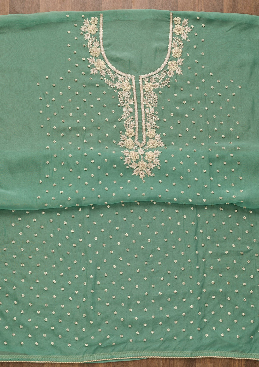 Sea Green Cutdana Organza Unstitched Salwar Kameez-Koskii