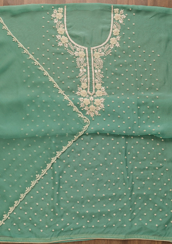 Sea Green Cutdana Organza Unstitched Salwar Kameez-Koskii