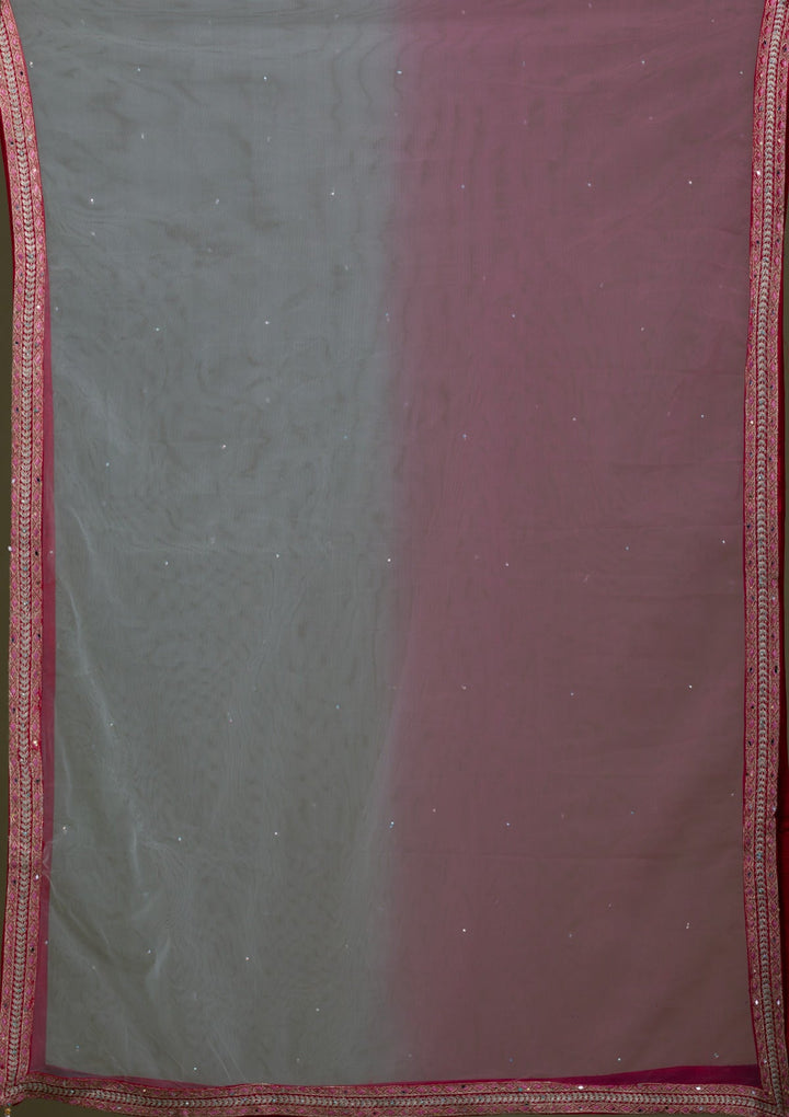 Sea Green Mirrorwork Net Readymade Lehenga-Koskii