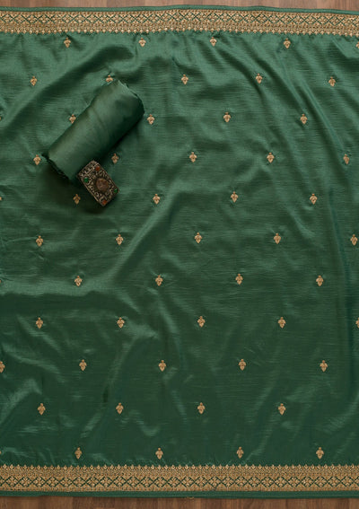 Sea Green Zariwork Raw Silk Unstitched Salwar Kameez-Koskii