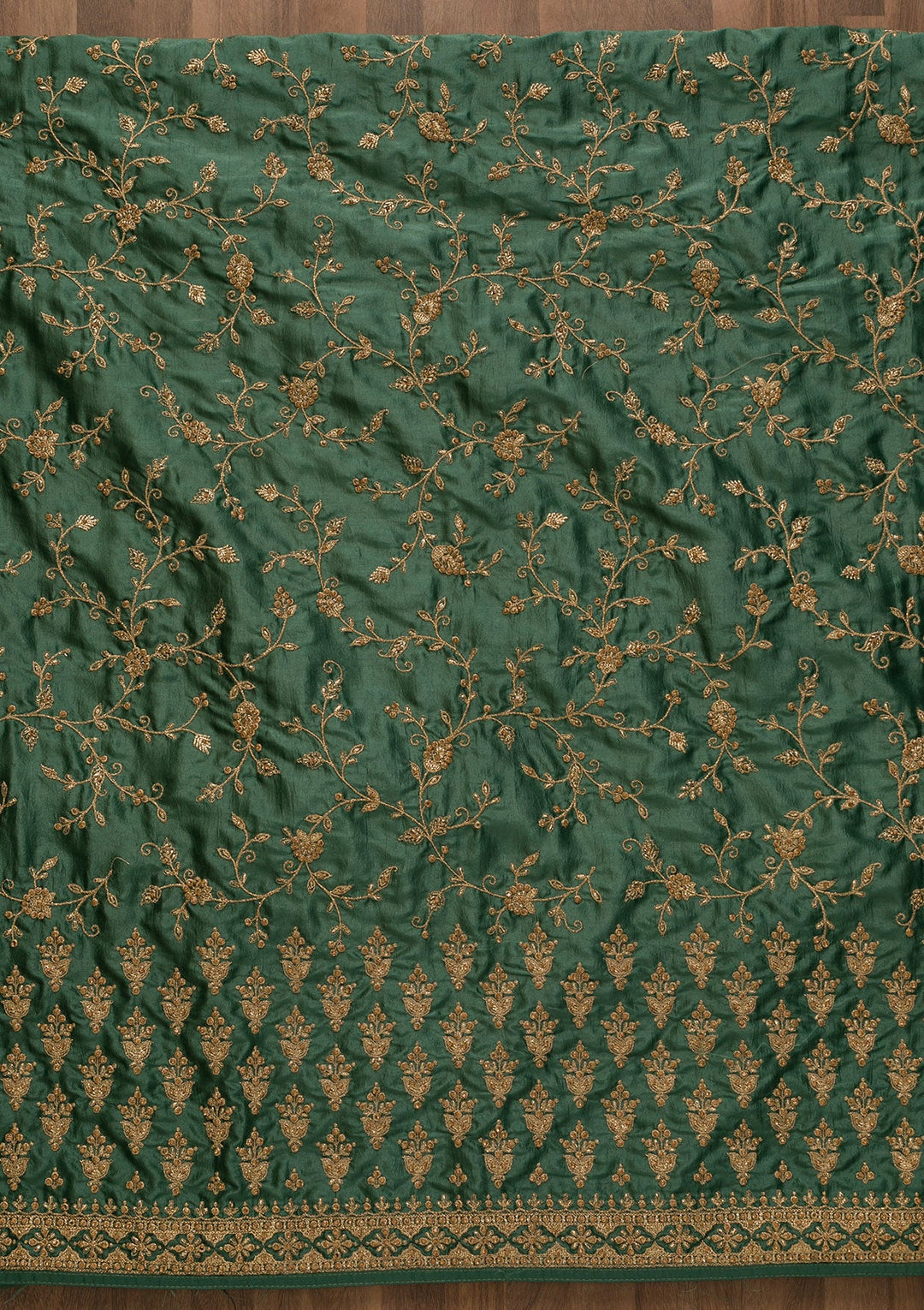 Sea Green Zariwork Raw Silk Unstitched Salwar Kameez-Koskii