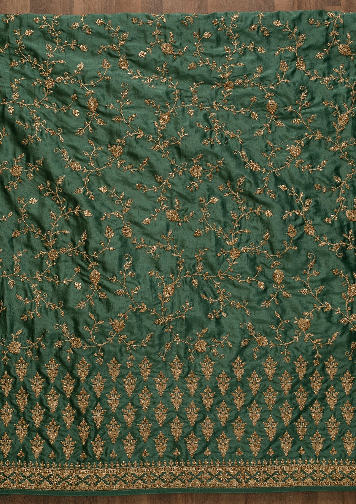 Sea Green Zariwork Raw Silk Unstitched Salwar Kameez-Koskii