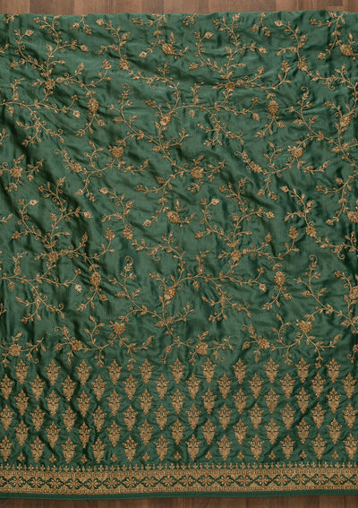 Sea Green Zariwork Raw Silk Unstitched Salwar Kameez-Koskii