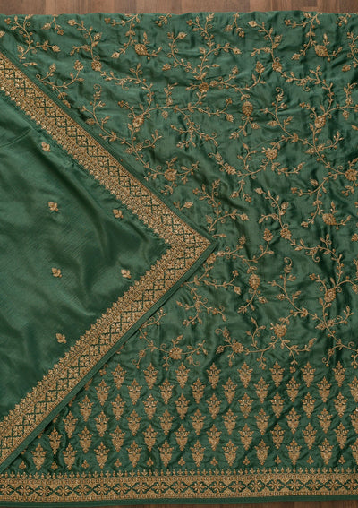 Sea Green Zariwork Raw Silk Unstitched Salwar Kameez-Koskii