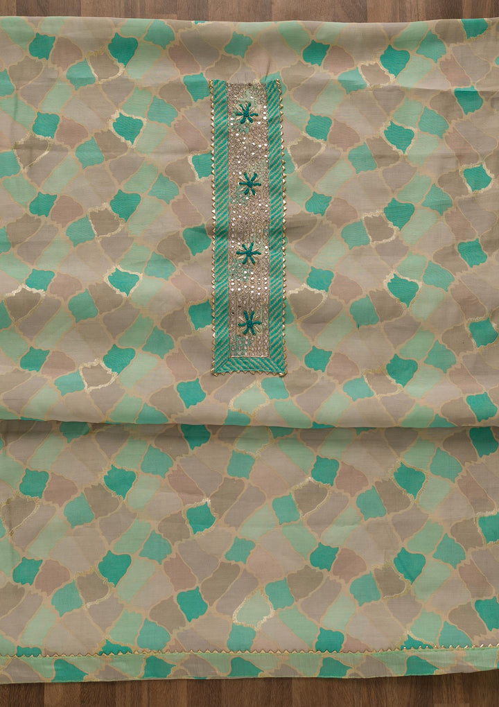 Sea Green Printed Cotton Unstitched Salwar Suit-Koskii