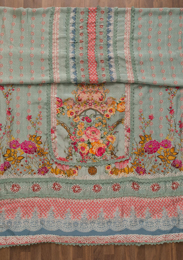 Sea Green Printed Poly Cotton Unstitched Salwar Kameez-Koskii
