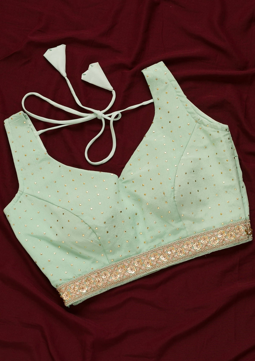 Sea Green Sequins Georgette Blouse-Koskii