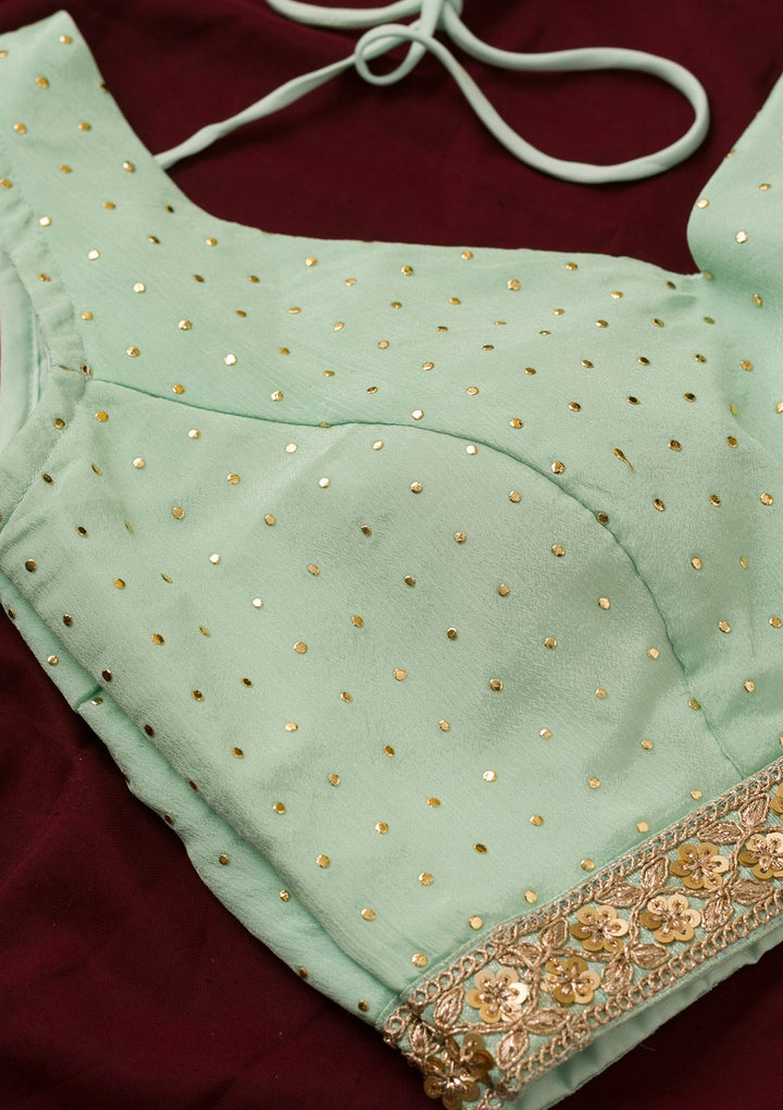 Sea Green Sequins Georgette Blouse-Koskii