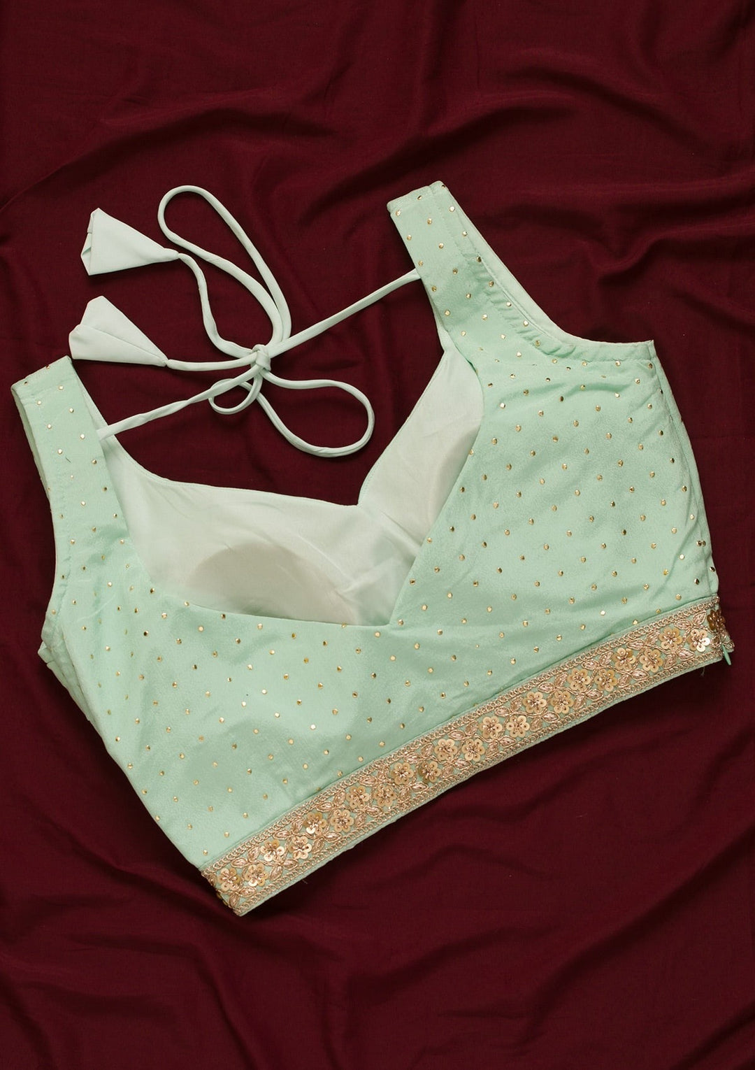 Sea Green Sequins Georgette Blouse-Koskii